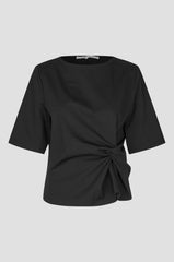 Schwarzes Second Female Arkai Drape Top mit asymmetrischer Drapierung – Vorderansicht