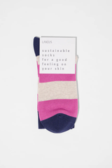 Socken Blockstreifen Beige Melange Pink
