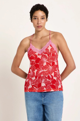 Spitzentop Aus Tencel Print Bloom Red