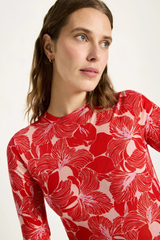 Stehkragenshirt Aus Tencel Print Bloom Red
