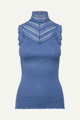 Top RWBenita Silk SL Turtleneck Lace dutch blue