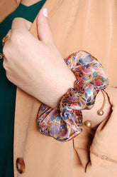 Scrunchie LOUISE - Ocker Flowers and Gold