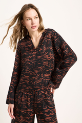 Bluse Print Animal Stripes Chocolate