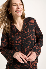 Bluse Print Animal Stripes Chocolate