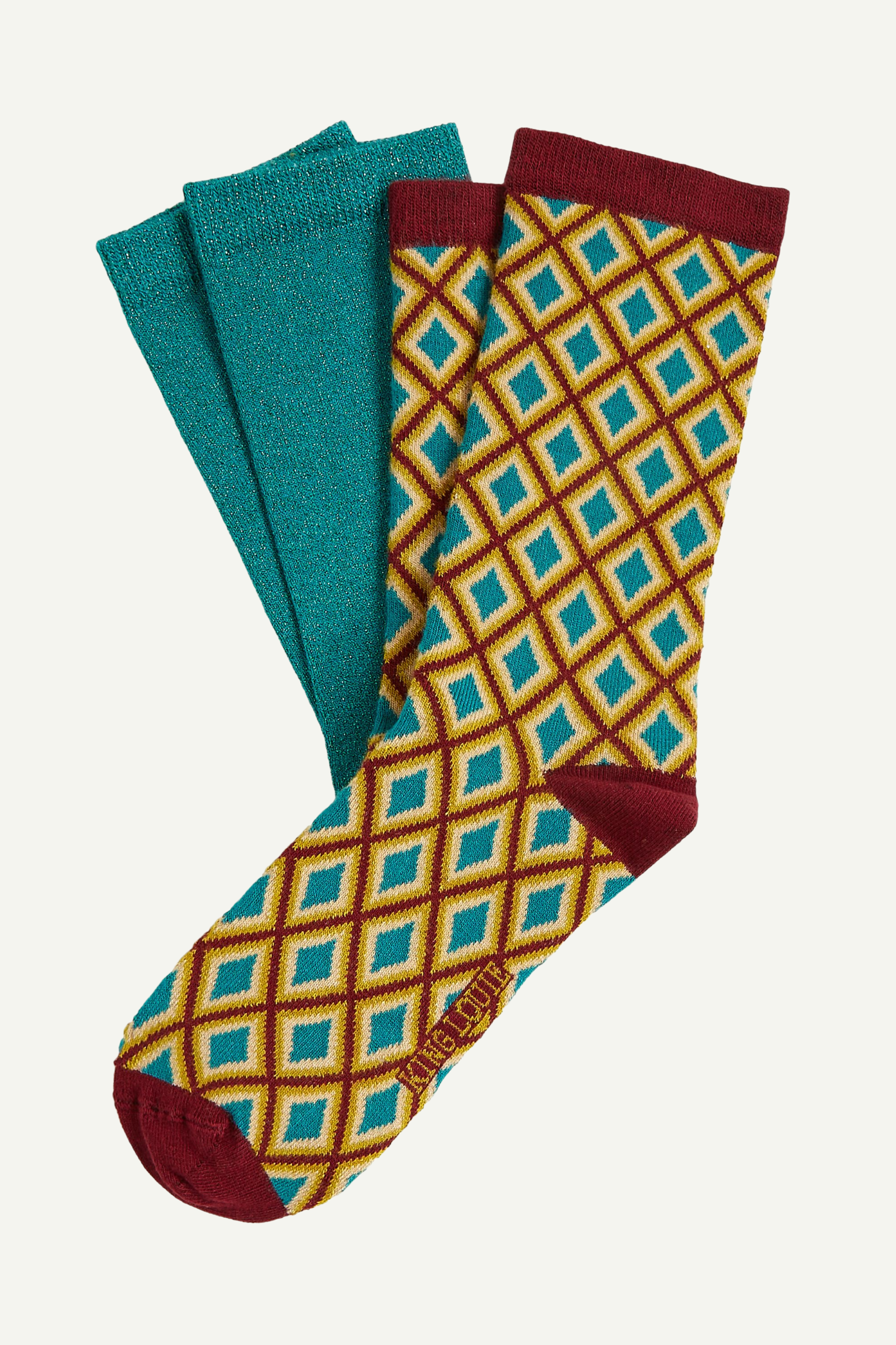 retro-inspirierte Socken in senfgelb und türkis von King Louie aus nachhaltiger Bambusfaser