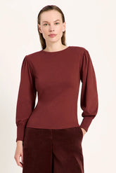 Langarmshirt Ruffle Red Mahagony