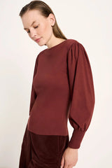 Bluse mit gerafftem Ärmel Red Mahagony