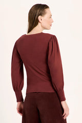 Bluse mit gerafftem Ärmel Red Mahagony