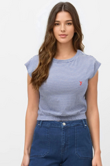 Top C'est Chaud Crop Blue Stripes