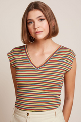 Top Double V Beebop Stripe Custard Yellow