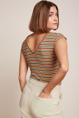 Top Double V Beebop Stripe Custard Yellow