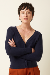 Strickjacke Deep V Cedar Blue