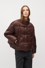 getragene warme puffer jacke von mbym in braun im youmee.market bern
