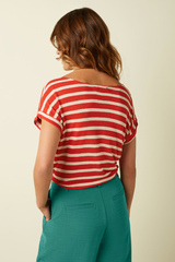 Shirt Aria Knot Marsy Linen Stripe Sun Orange