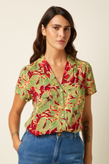 Kurzarm-Bluse mit botanischem Blumen- und Pflanzenprint von King Louie im Youmee.market Bern