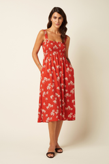 Rotes Sommerkleid mit weissen Palmenmuster von King Louie im Youmee.market Bern