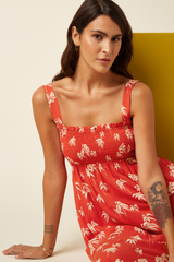 Rotes Sommerkleid mit weissen Palmenmuster von King Louie im Youmee.market Bern
