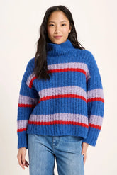 Grobstrickpullover Blue Violet Stripe