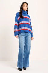 Grobstrickpullover Blue Violet Stripe