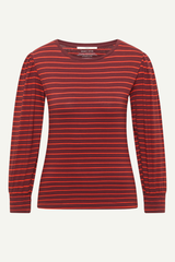 Langarmshirt Red Stripes Mahagony Fire