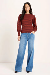 Langarmshirt Red Stripes Mahagony Fire