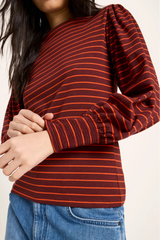 Langarmshirt Red Stripes Mahagony Fire