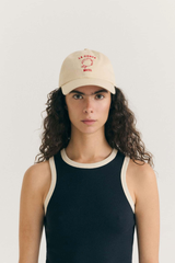 Beige Baseballcap Animal Motel von Thinking MU mit rotem Print, aus Bio-Baumwolle, erhältlich bei Youmee.market Bern