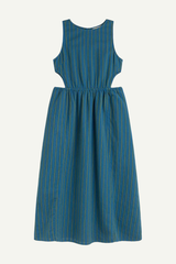 Thinking MU Sommerkleid Kin mit blau-grünem Streifenmuster aus Bio-Baumwolle, erhältlich bei Youmee.market Bern