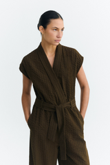 Jumpsuit Wood Seersucker Malawi Brown