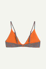 Thinking MU Positano Bikini-Oberteil mit Seersucker-Struktur in Orange und Blau, Triangel-Form, erhältlich bei Youmee.market