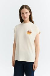 Thinking MU Volta Damen T-Shirt in Ecru aus Bio-Baumwolle mit farbiger Stickerei – Youmee.market Schweiz