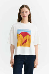 Thinking MU Lena Yosigo Damen T-Shirt in Weiss aus Bio-Baumwolle mit farbigem Fotoprint – Youmee.market Schweiz