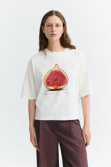 Thinking MU Lena Figa Damen T-Shirt in Weiss aus Bio-Baumwolle mit Feigen-Print – Youmee.market Schweiz