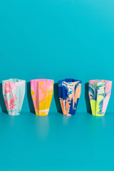 Jesmonit Vase marmoriert in Koralle und Flieder