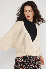 Strickjacke Sommer Fairy Wrap Pinkish-Orange White Knit