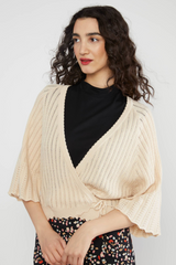 Strickjacke Sommer Fairy Wrap Pinkish-Orange White Knit