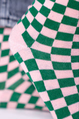 Socken Karos Green and Babyblush