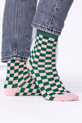 Socken Karos Green and Babyblush