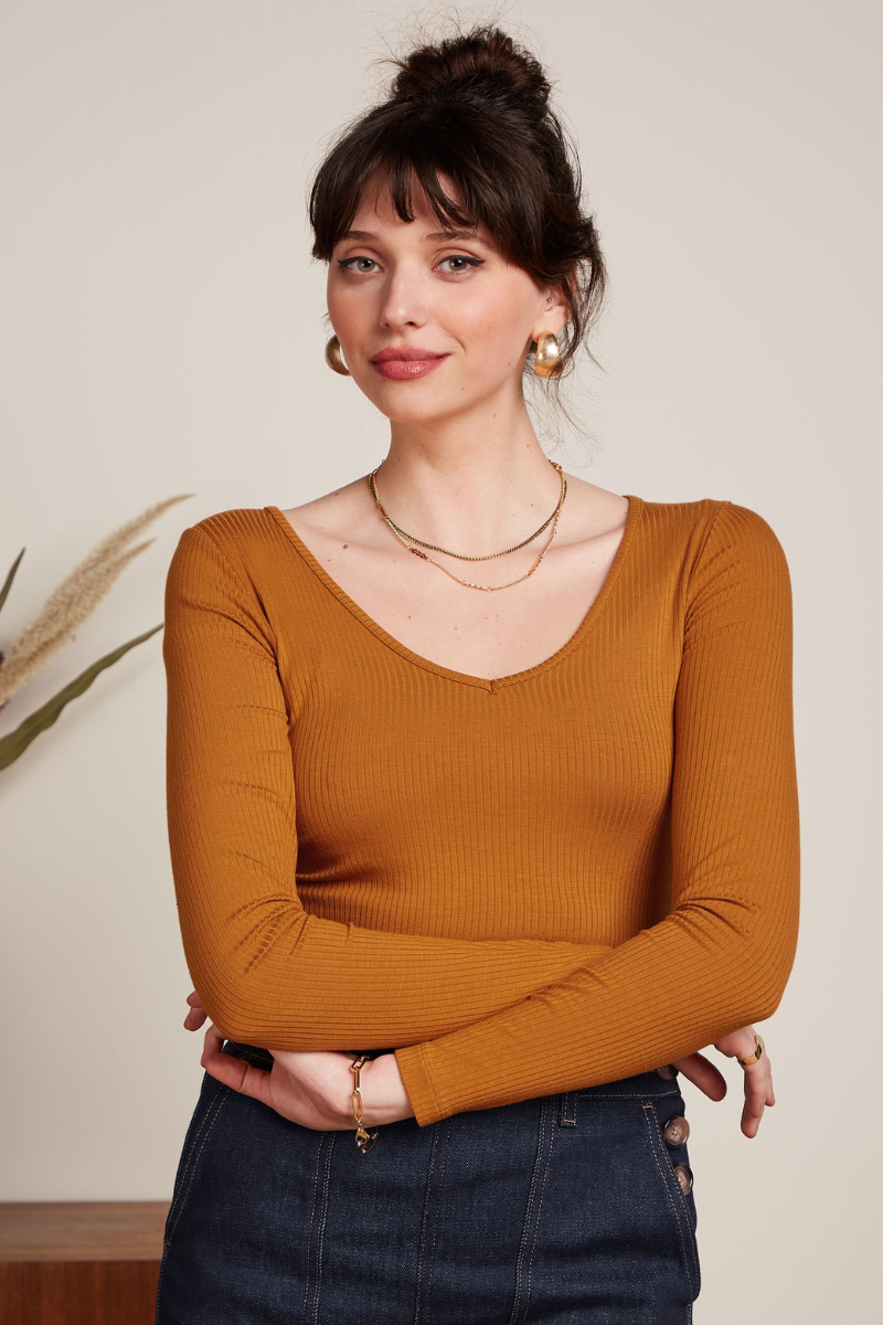 onix boutique bern youmee.market king louie top carice v uni rib maple orange