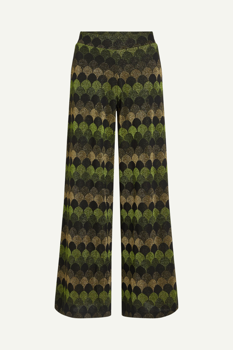 Weite Retro Schlaghose in grünem Peakock Muster