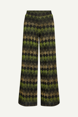 Weite Retro Schlaghose in grünem Peakock Muster