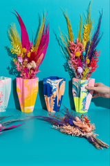 Jesmonit Vase marmoriert in Koralle und Flieder