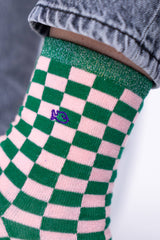 Socken Karos Green and Babyblush