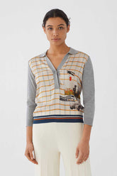 Pullover Polo Neck Sweater With Printed Bauhaus Multi