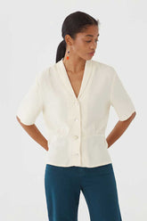 Bluse Lapel Neck Crepe Top Creme