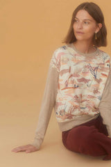 Pullover With Front Woven Dark Beige