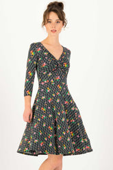 Midi-Kleid Hot Knot Robe 3/4arm mit Grid Of Flowers Muster von Blutsgeschwister Bild 1