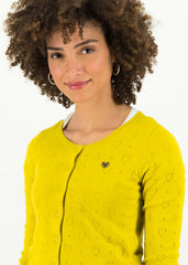 Logo Roundneck Cardigan Short Yellow Heart von blutsgeschwister
