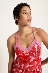 Spitzentop Aus Tencel Print Bloom Red