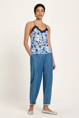 Spitzentop Aus Tencel Print Bloom Lapis